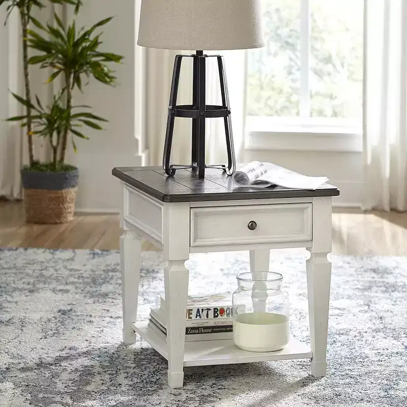 Liberty Furniture,Allyson Park Drawer End Table in Wirebrushed White w/ Charcoal Top