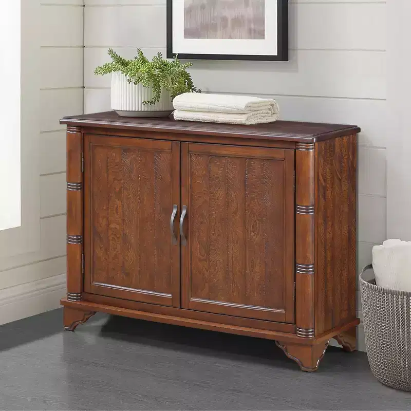 Light Espresso / Navy Blue 2-Door Sideboard Cabinet – Pine, 40 in.