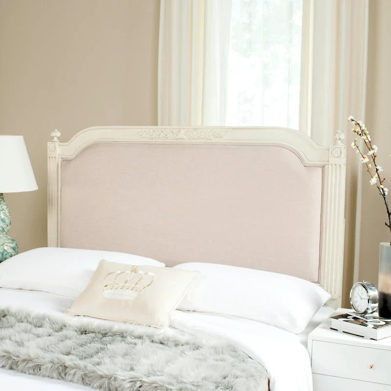 French Country Style Wood Headboard with Upholstered Panel