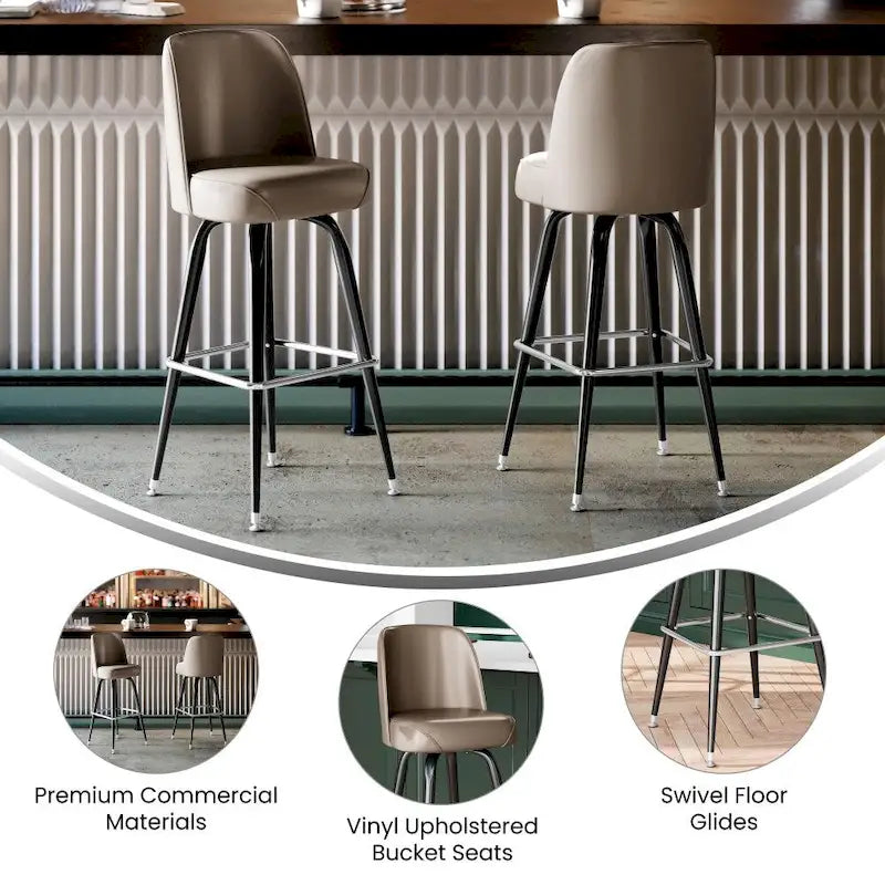 2-Pack Metal Barstools with Swivel Vinyl Bucket Seat & Footrest