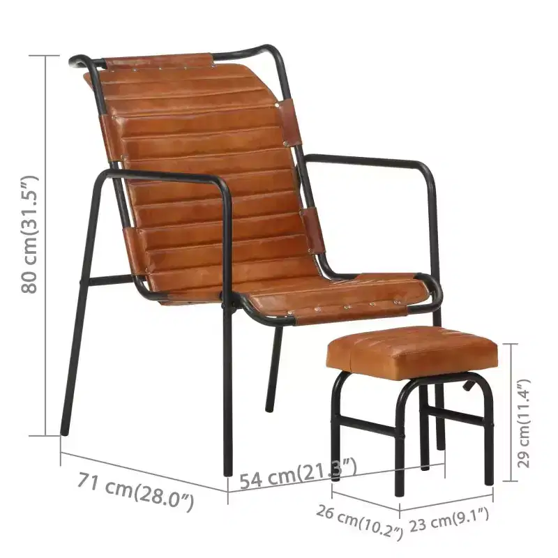 vidaXL Relaxing Armchair Dark Brown Real Leather, Powder-Coated Iron