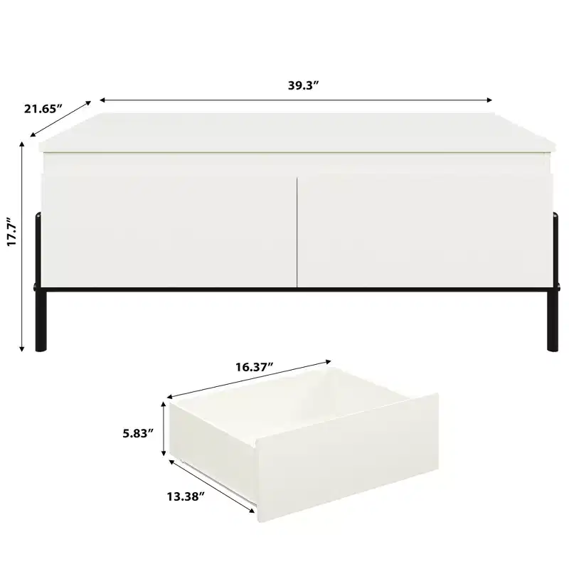 Coffee Table with 2 Handle-Free Drawers and Open Shelf, White
