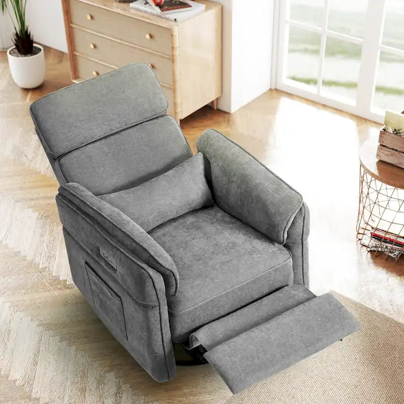 Power Swivel Rocker Recliner, Adjustable Headrest & Armrests, USB & Type-C Charging