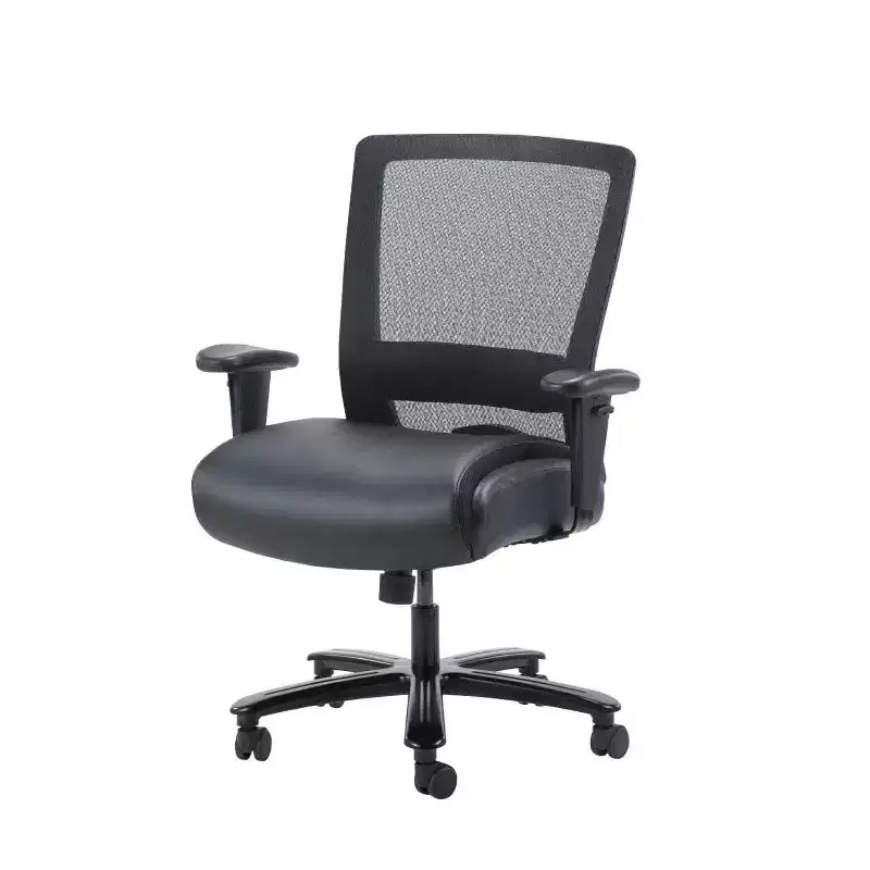Mesh Heavy Duty Chair Black - Boss Office Products: LeatherPlus Seat, 400 lb Capacity, Adjustable Arms