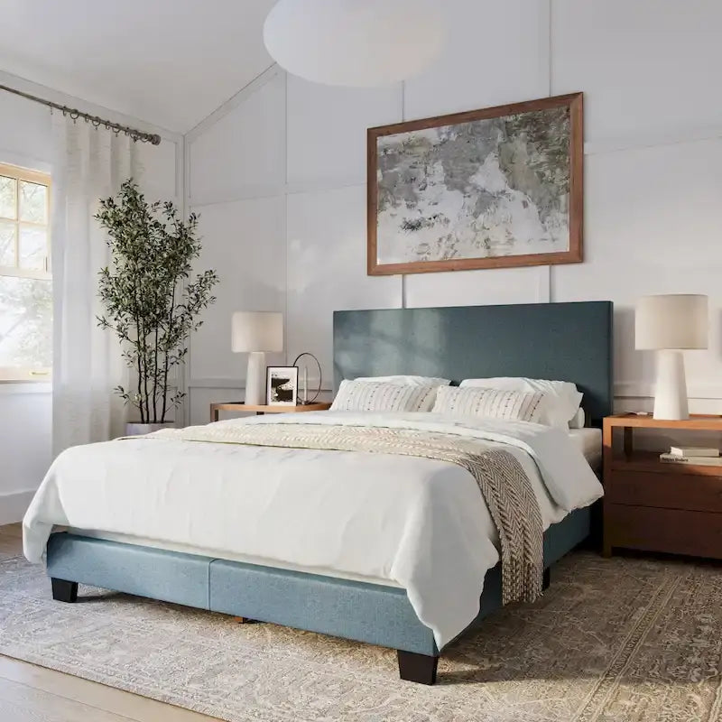 Upholstered Modern Queen Bed, Box Spring Required