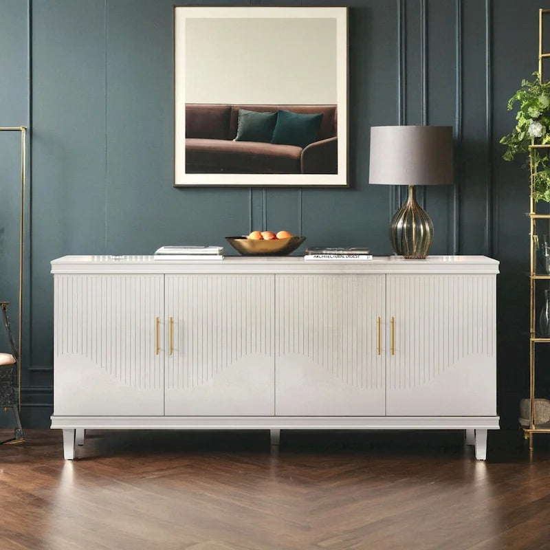 4-Door Sideboard Buffet Cabinet with Adjustable Shelves and Gold Handles