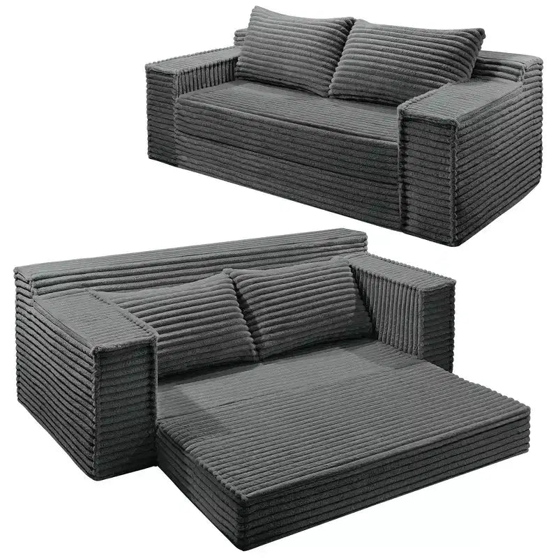 75 Inch Loveseat Sleeper Sofa, Convertible Futon Couch Bed with 2 Pillows, Boneless Pull Out Sofa for Living Room Bedroom, No Assembly