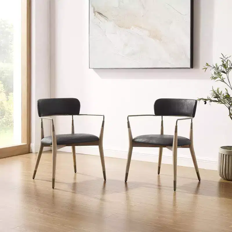 HOMLUX Set of 2 Upholstered Accent Dining Chairs Arm Rest Curved Backrest