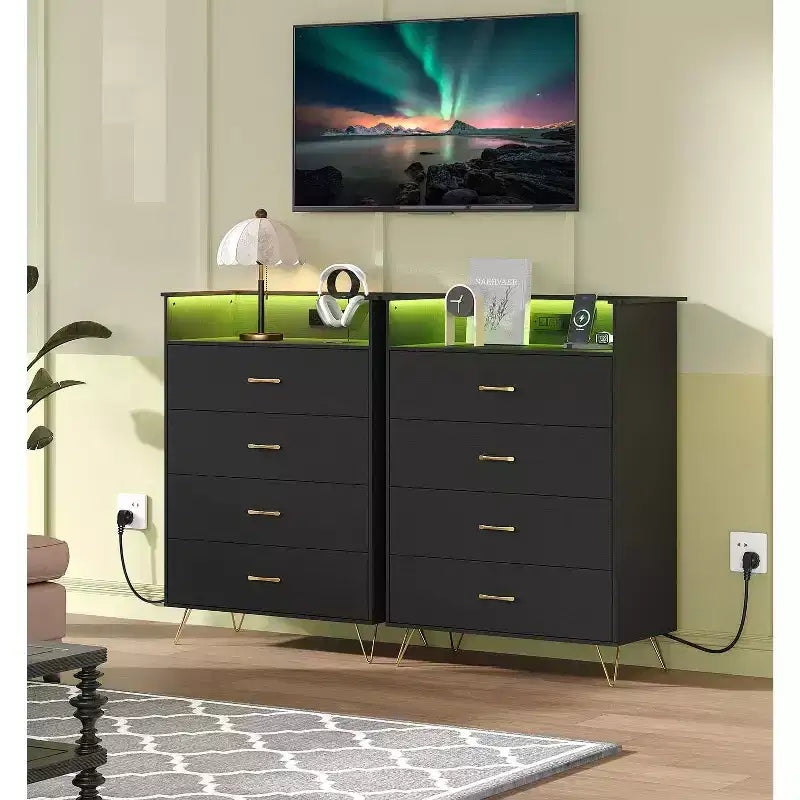 Tall 4-Drawer Dresser , Large Capacity Wooden Chest of Drawers for Bedroom, Closet, Living Room Organization