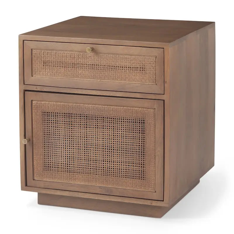 Grier Light Brown Wood w/ Cane Accent Table