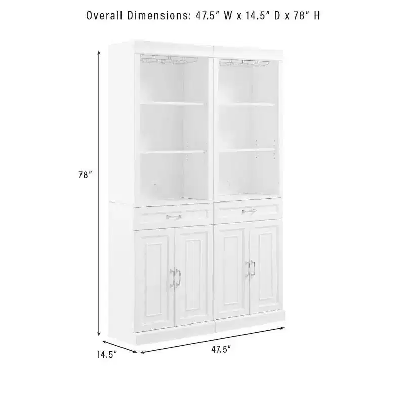Crosley 78 Stanton 2pc Bar Cabinet Set White: Traditional Farmhouse Style with Adjustable Shelves, Stemware Racks