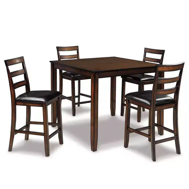 Coviar Counter Height Dining Table Set Brown - 5-Piece, Faux Leather Chairs, Wood Frame