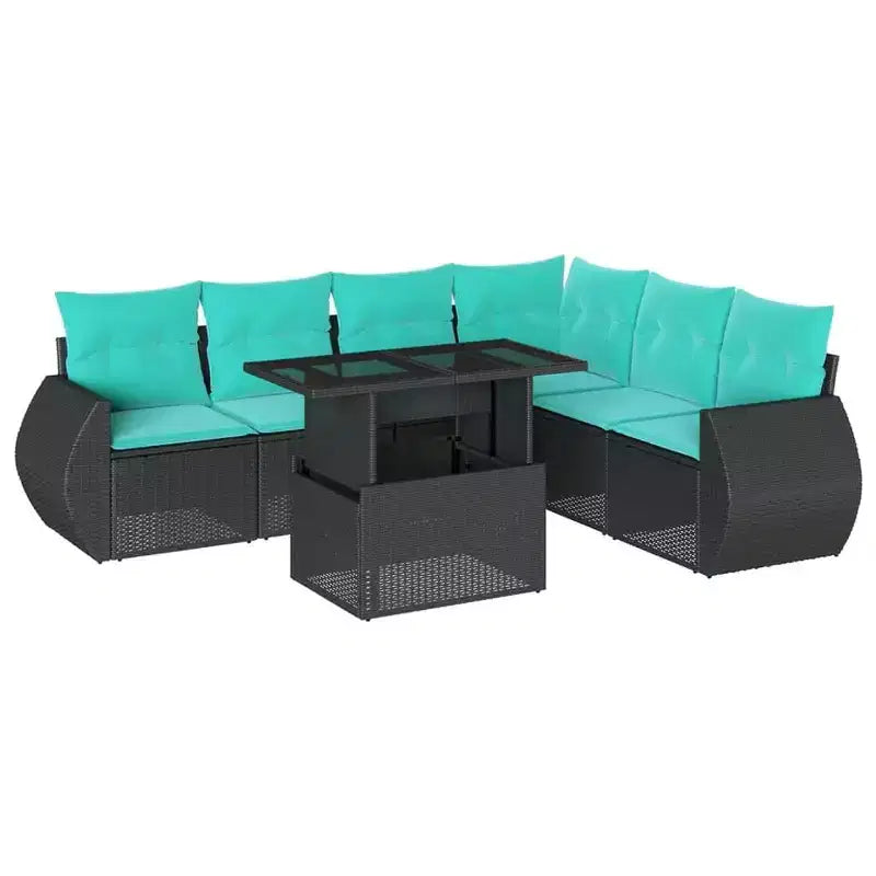 vidaXL Patio Sofa Set with Cushions Poly Rattan Acacia