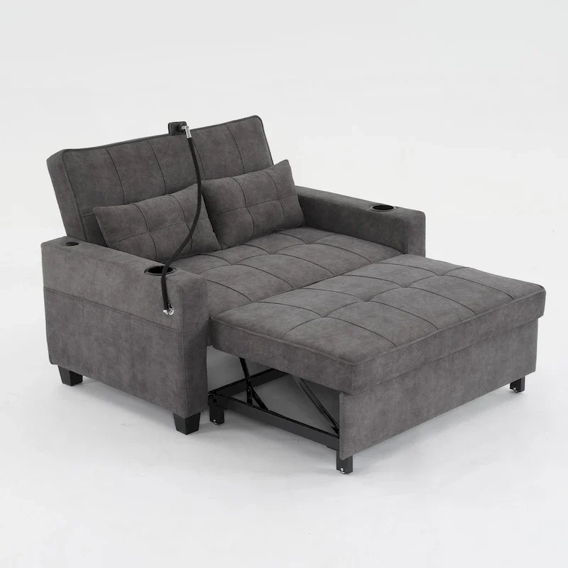 3-in-1 Pull Out Convertible Sleeper Sofa Bed with USB Ports