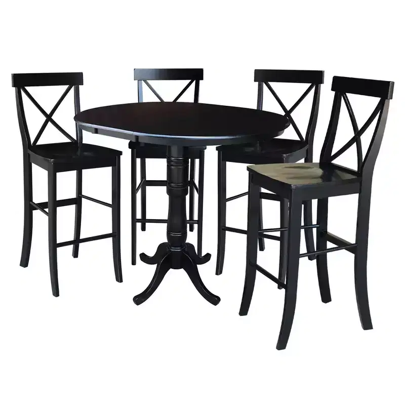 36" Draco Round Top Extension Dining Table, 12" Leaf, 4 Stools - International Concepts