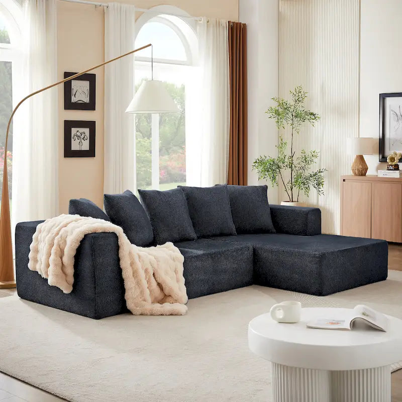 Blue 105.2 Cloud Chenille Right L-Shaped Modular Sectional Sofa, 2-Piece Free Combination