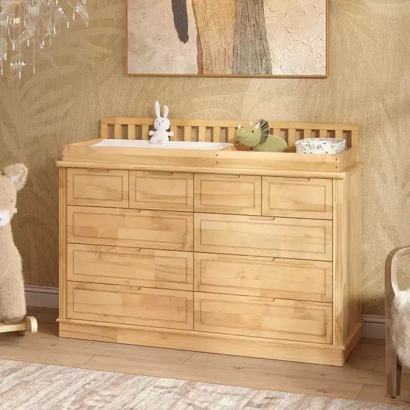 Homsee Solid Pine Wood Diaper Changing Table & Dresser: Removable Station,Drawer Storage, All-in-One Nursery Essential for Parents
