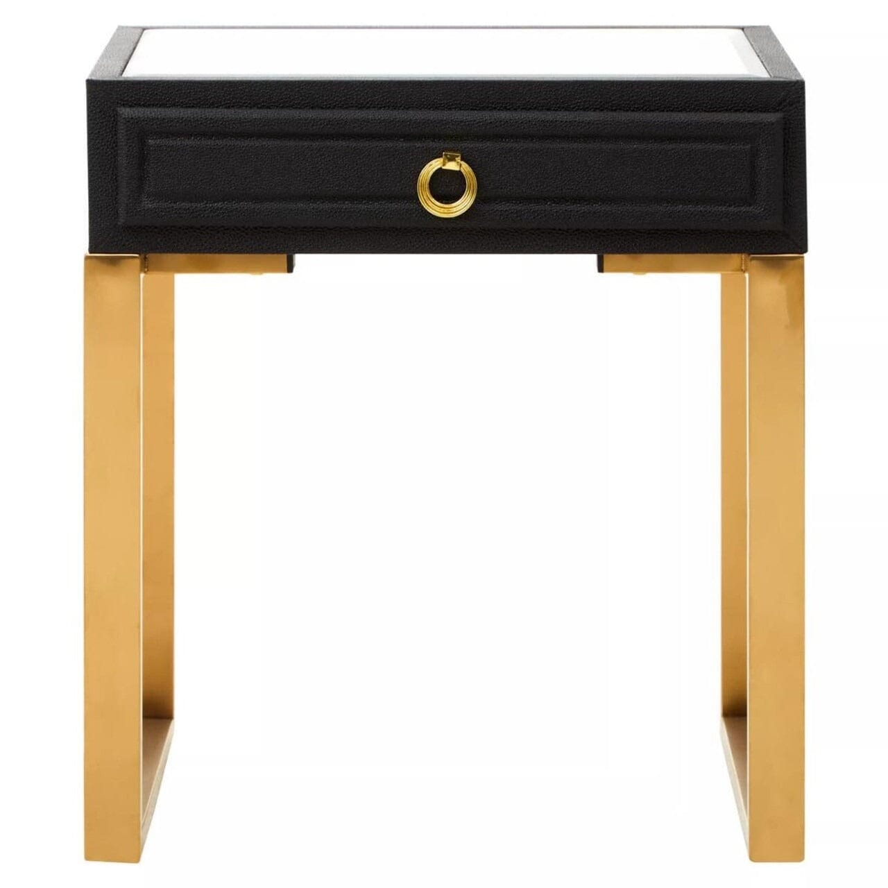 Black Faux Shagreen 1 Drawer Bedside Table with Gold Legs