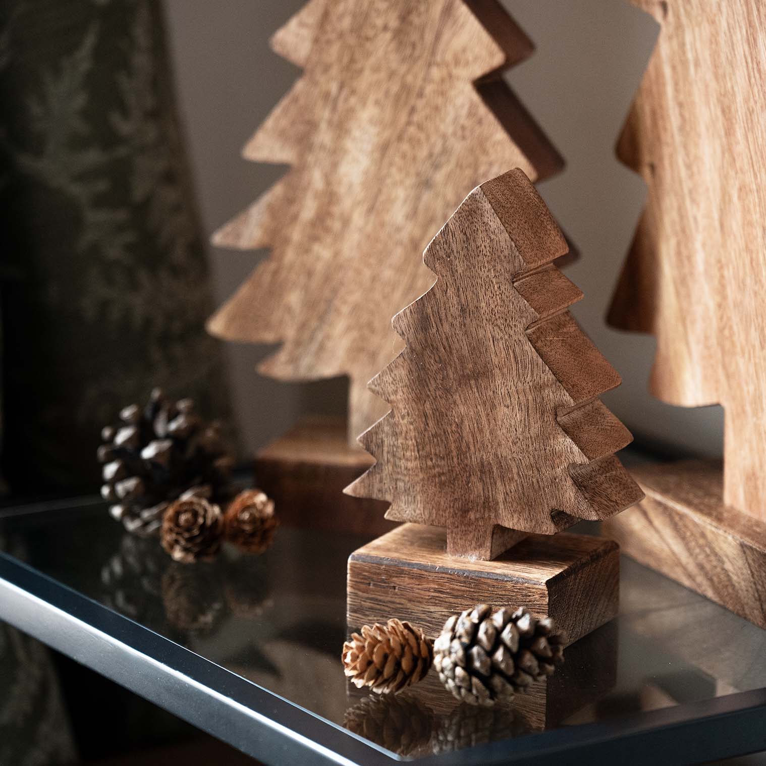 Carved Mango Wood Christmas Tree, Small
