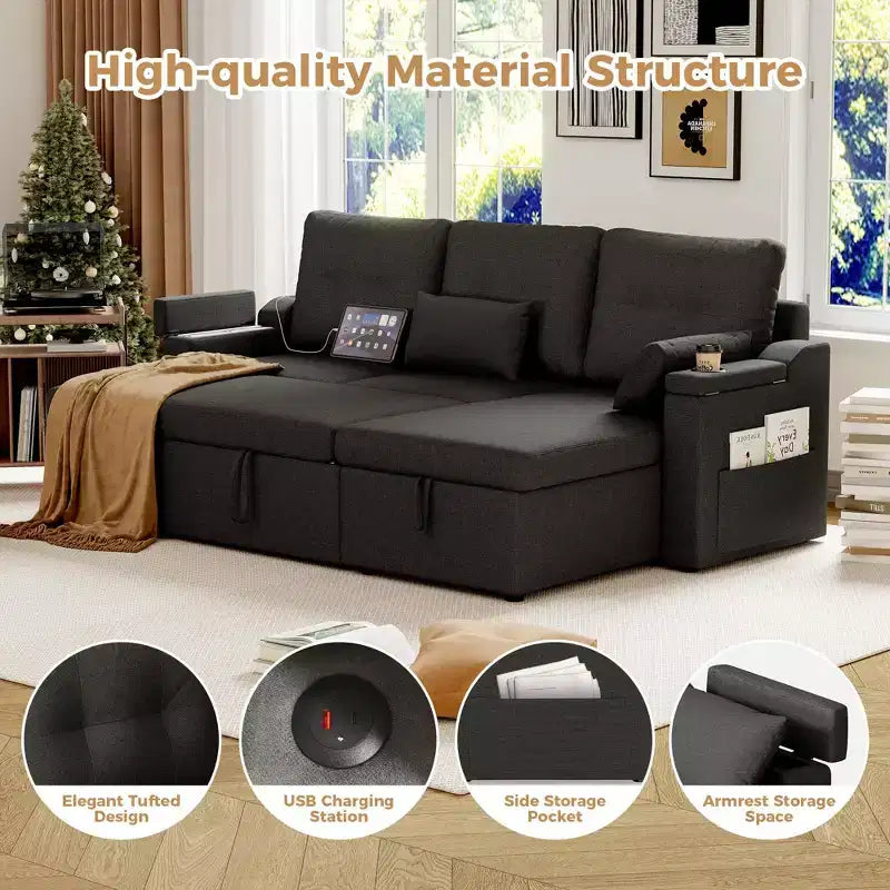 GustoWave Reversible Sectional Sofa Couch, 80 Sleeper Sofa Bed, L Shaped Couch with Pullout Bed for Living Room, Hidden Storage