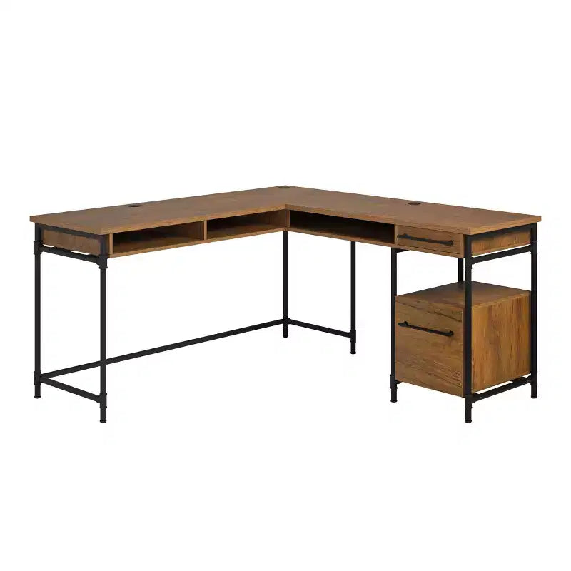 GDFStudio Renley 60 L-Shaped Wood Desk with Storage Drawers