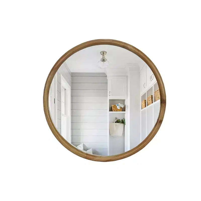 GDFStudio Elowen Mid-Century Modern Round Wood Framed Wall Decorative Mirror