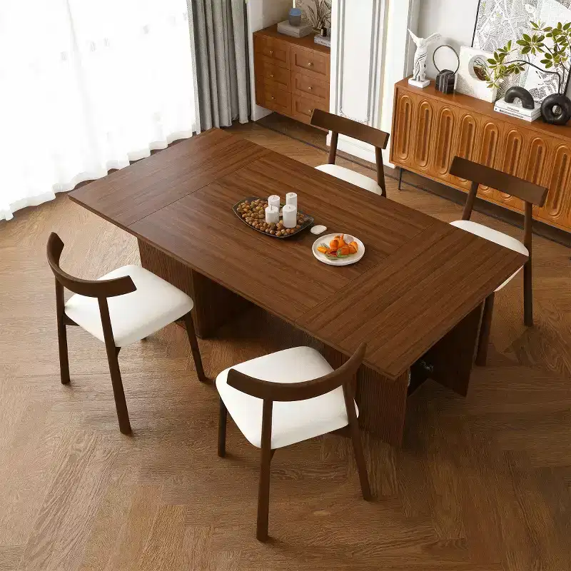 Modern Rustic Dining Set with 78 Rectangular Storage-Base Table and 4 PU Cushioned Chairs for Kitchen and Dining Room-Panipeachy