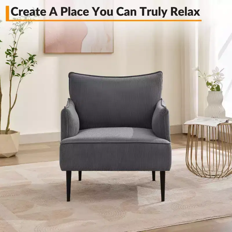 Mid Century Accent Chair, Living Room Chair Armchair Fabric Modern Sofa Small Couch with Two Arms and Metal Legs for Bedroom, Office, Study Room
