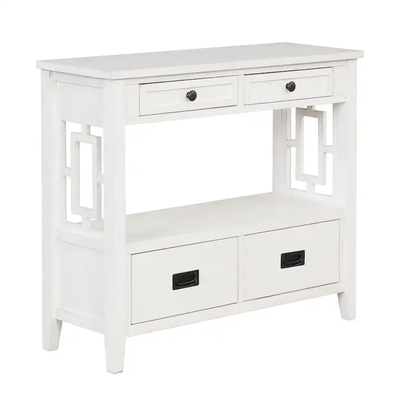 36 in. Farmhouse Pine Wood Console Table with 4 Drawers and Open Shelf