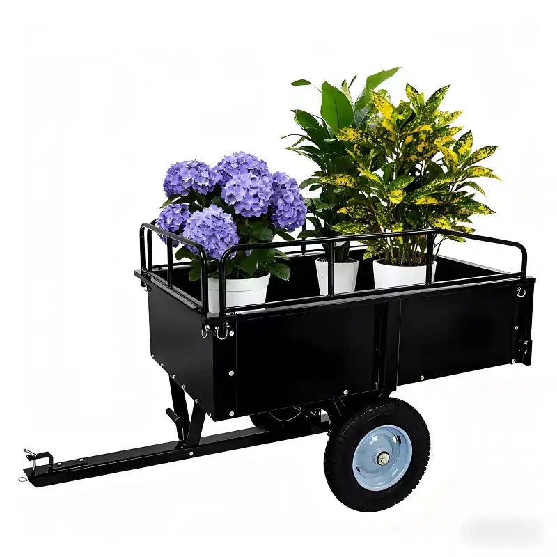 Heavy Duty 750LB Steel Dump Cart, 15 Cu Ft Utility Garden Trailer with Removable Gate & 16 Tires, Tow Behind Tractor or Lawn Mower