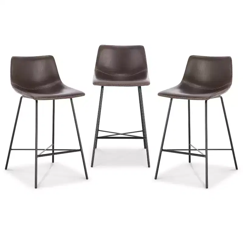 Poly & Bark Set of 3 24" High Paxton Counter Height Barstools Brown: Upholstered, Steel Frame, Modern Design