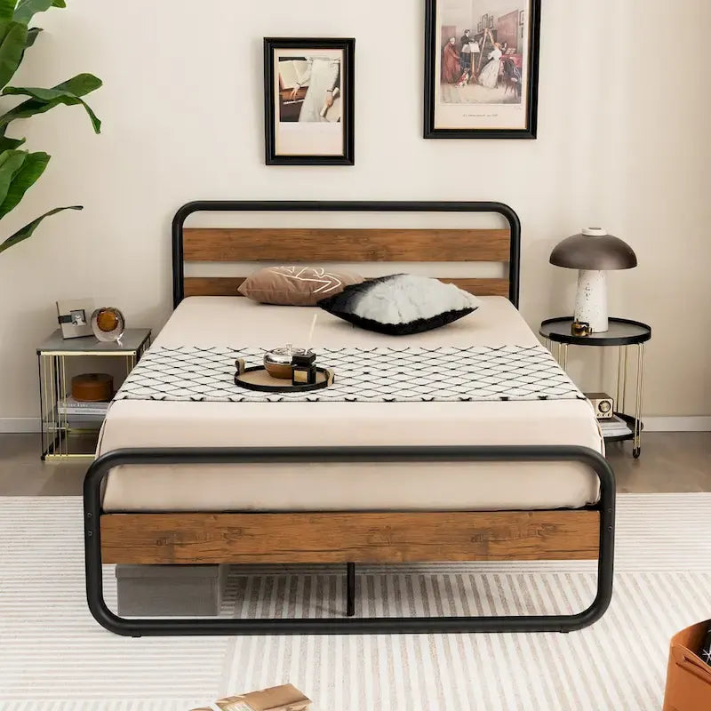 Metal Platform Bed Frame with Arc Headboard