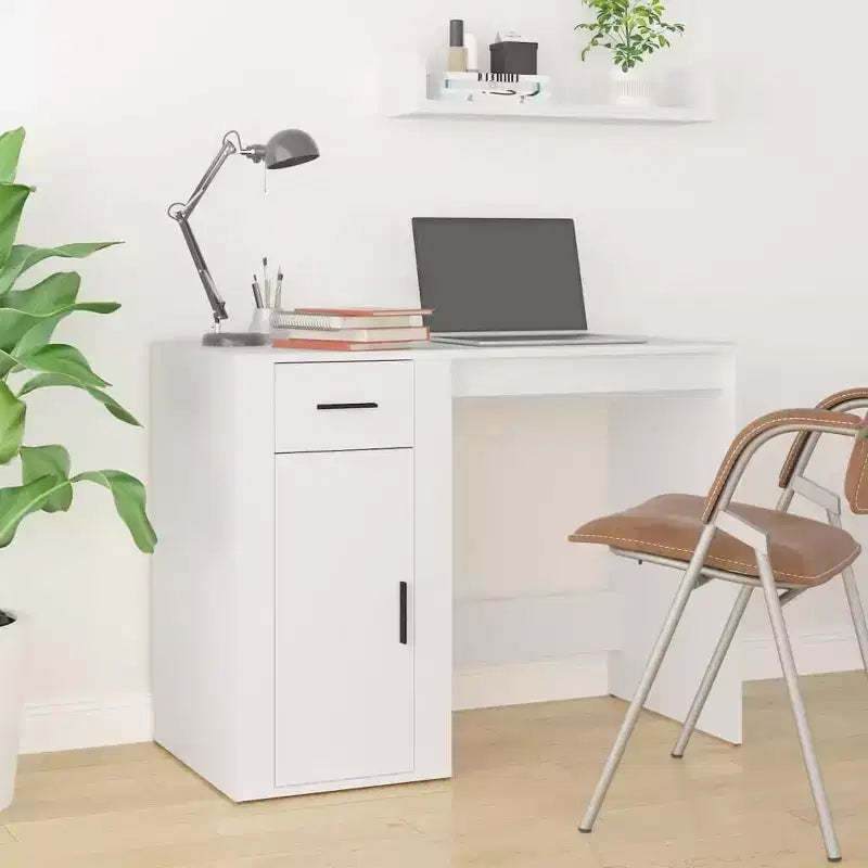 Compact White Desk with Drawer
