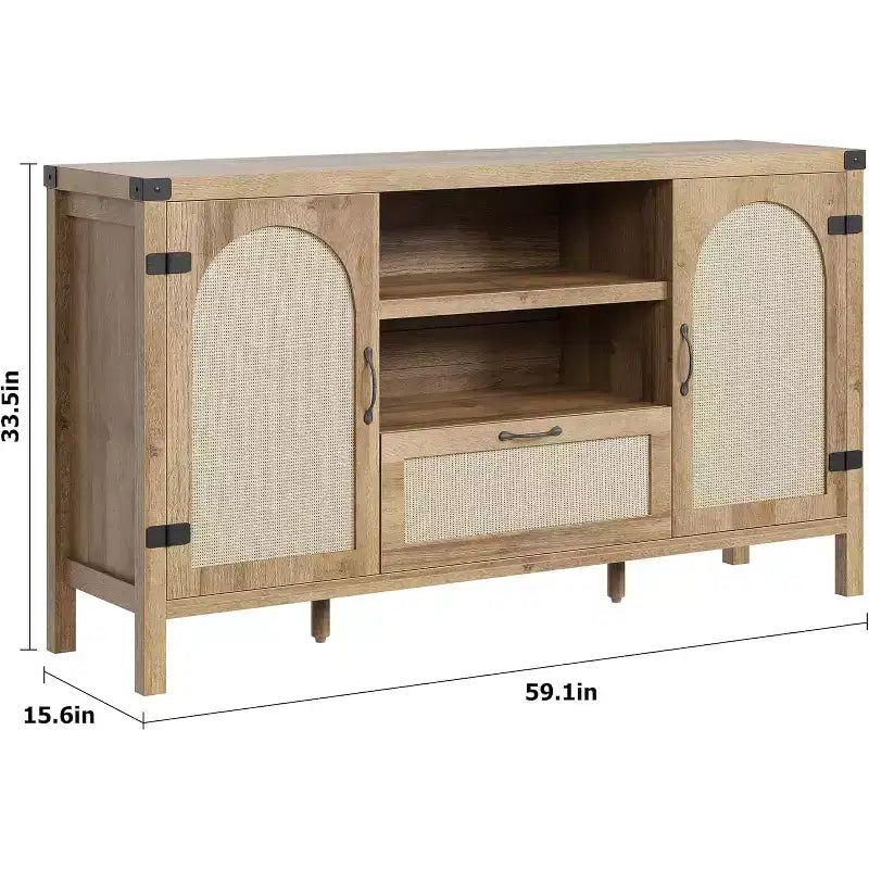 59 Farmhouse Kitchen Buffet Cabinet, Modern Wooden Sideboard, Rattan Coffee Bar Cabinet, Contemporary Living Room and Dining Room Furniture