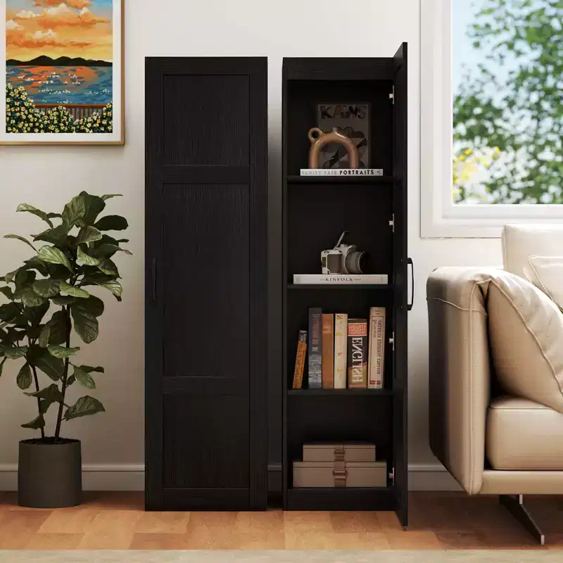 Costway 4-Tier Storage Cabinet with Door Freestanding Bathroom Cabinet for Small Space Black/Natural/White