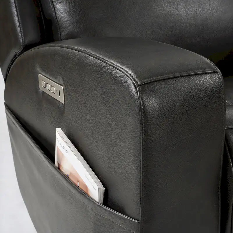 37 in. Top Grain Leather Power Glider Recliner with USB Charging and Adjustable Headrest