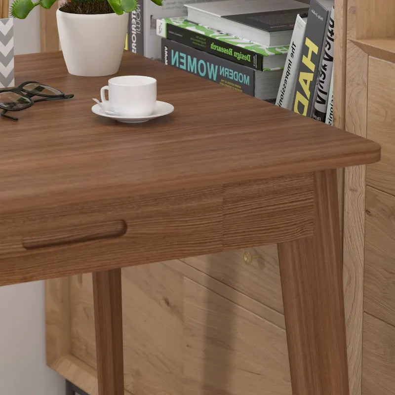 39.4 Inch Simple Writing Desk with Drawers and Solid Wood Legs