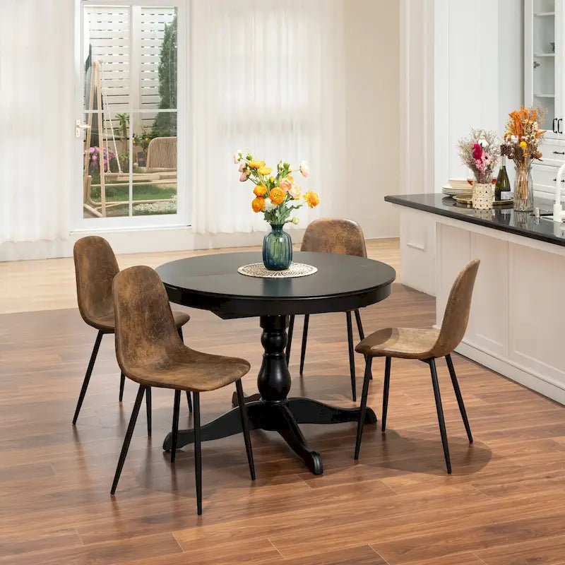 Dining Chairs Set of 4 Suede Side Accent Chairs with Black Metal Legs