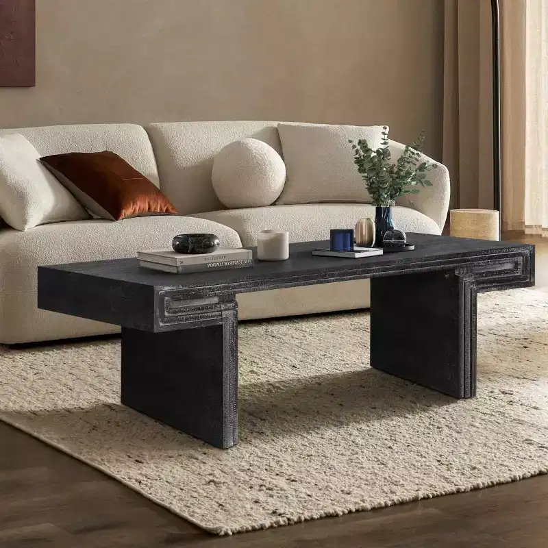 48 Vintage Wood Coffee Table, Rectangular Cocktail Center Table with Trestle Base for Living Room - Panipeachy