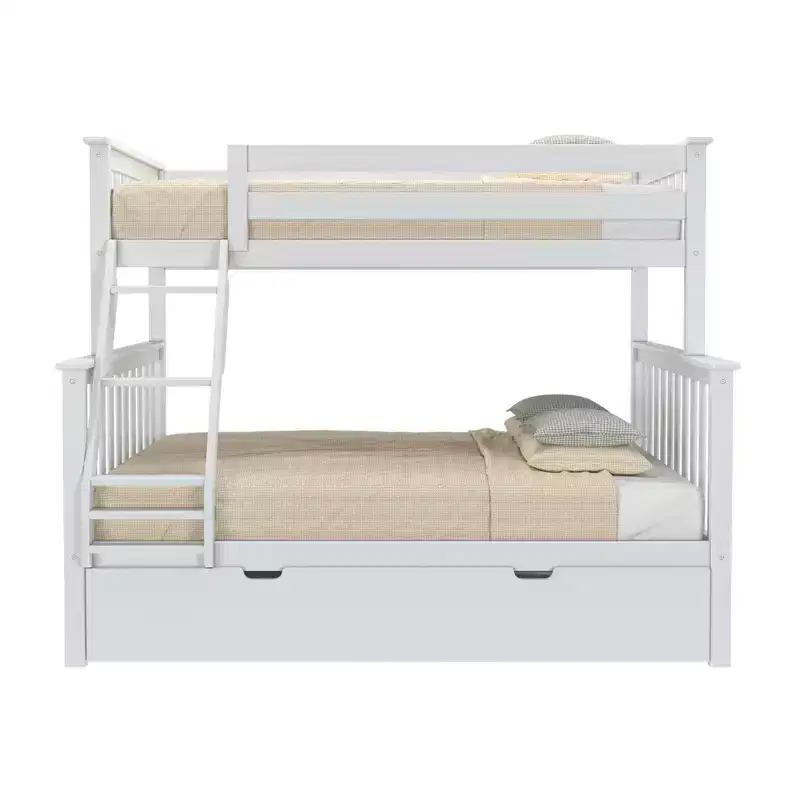Max & Lily Solid Wood Bunk Bed, Twin over Full with Storage Trundle and Ladder for Kids
