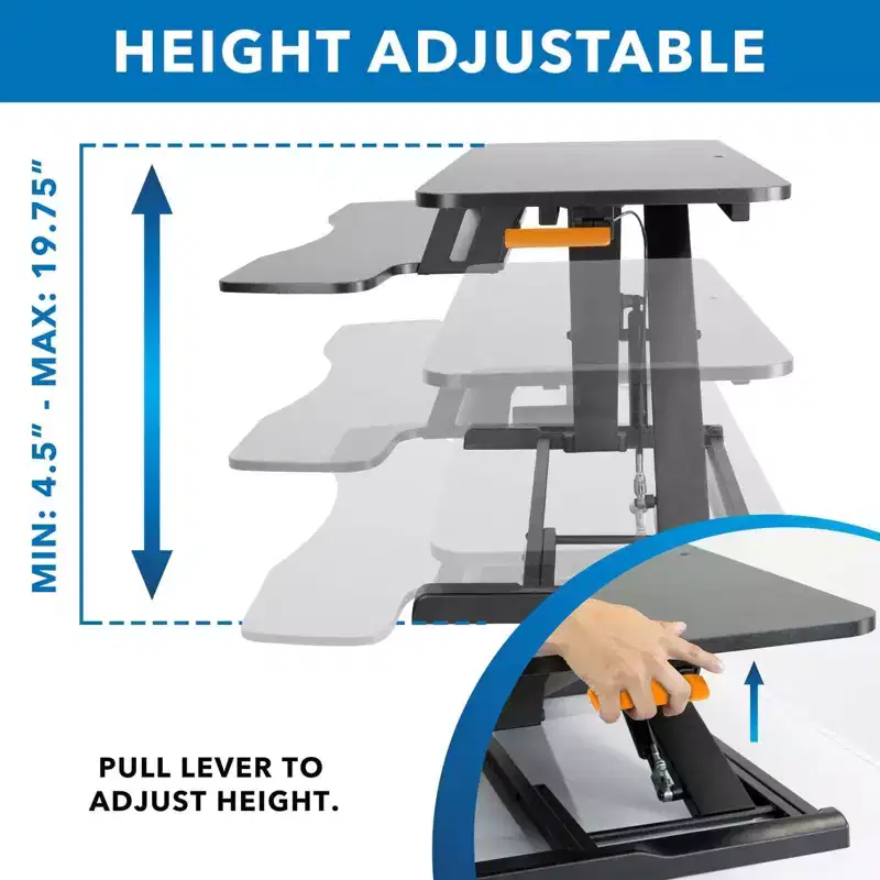 Mount-It! Standing Desk Converter | Height Adjustment from 4.3 to 19.9 | 37 Lbs. Weight Capacity | Black