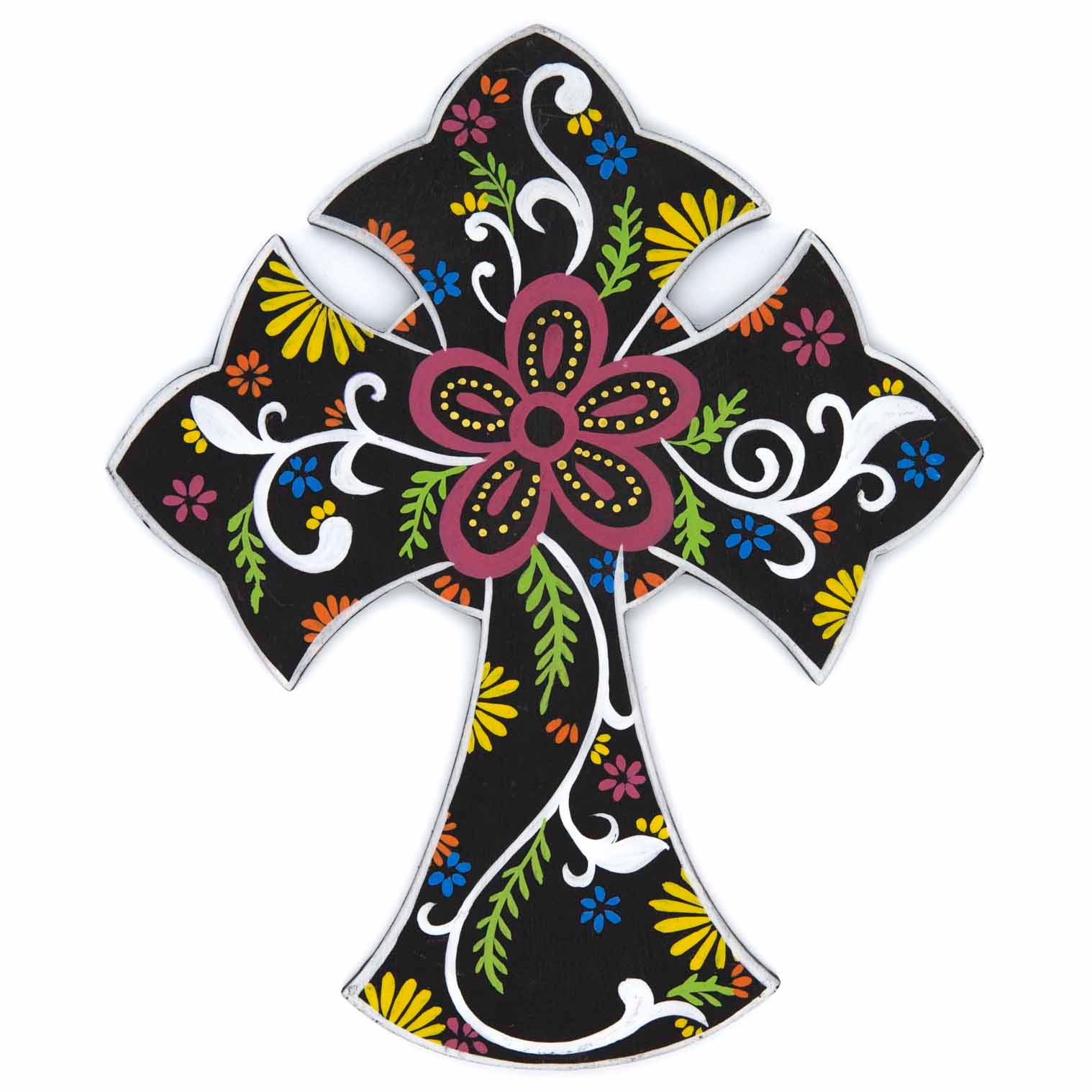 Hand-Painted Floral Cross Plaque