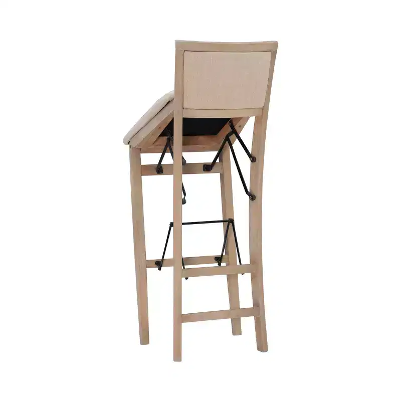 Keira Padded Back Solid Wood and Upholstered Seat Folding Barstool Gray Wash - Linon
