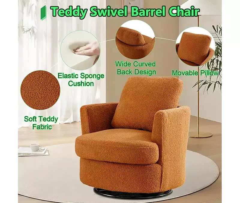 GDFStudio Bertha Swivel Boucle Upholstered 32 Wood and Steel Chair