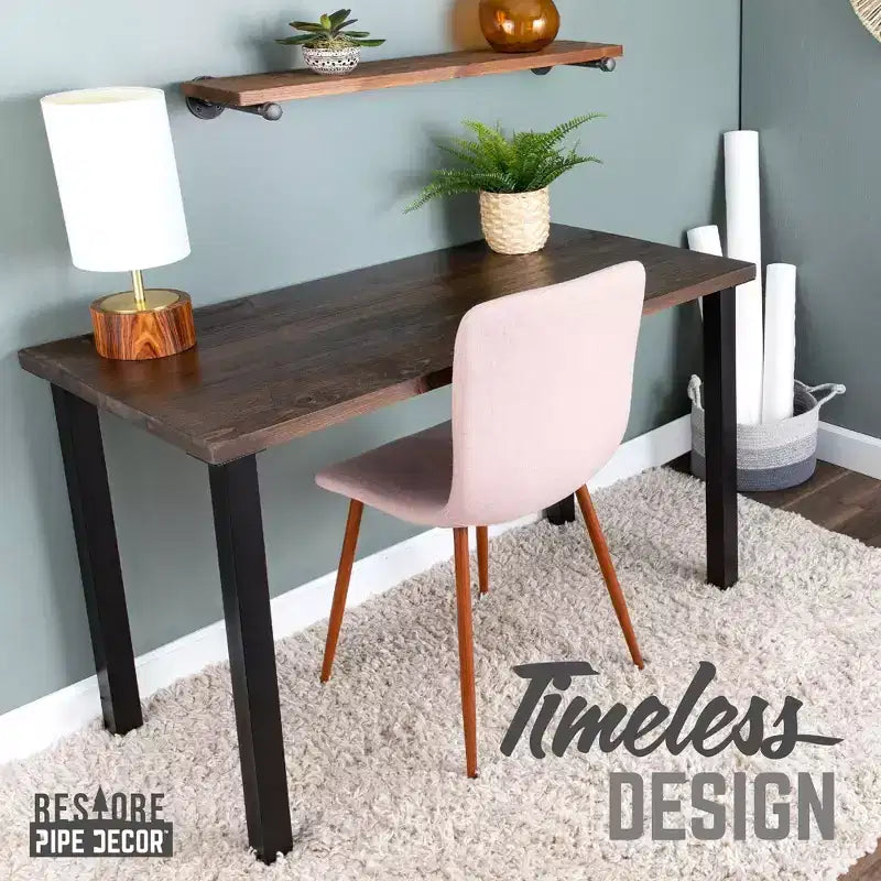 Pipe Decor Skyline Boulder Black Solid Wood Desk with 28 in. High-Rise Legs