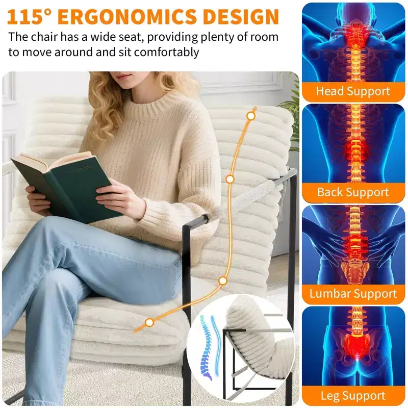 Sling Accent Chair with Metal Frame, Upholstered Living Room Chair with Foam Cushioning