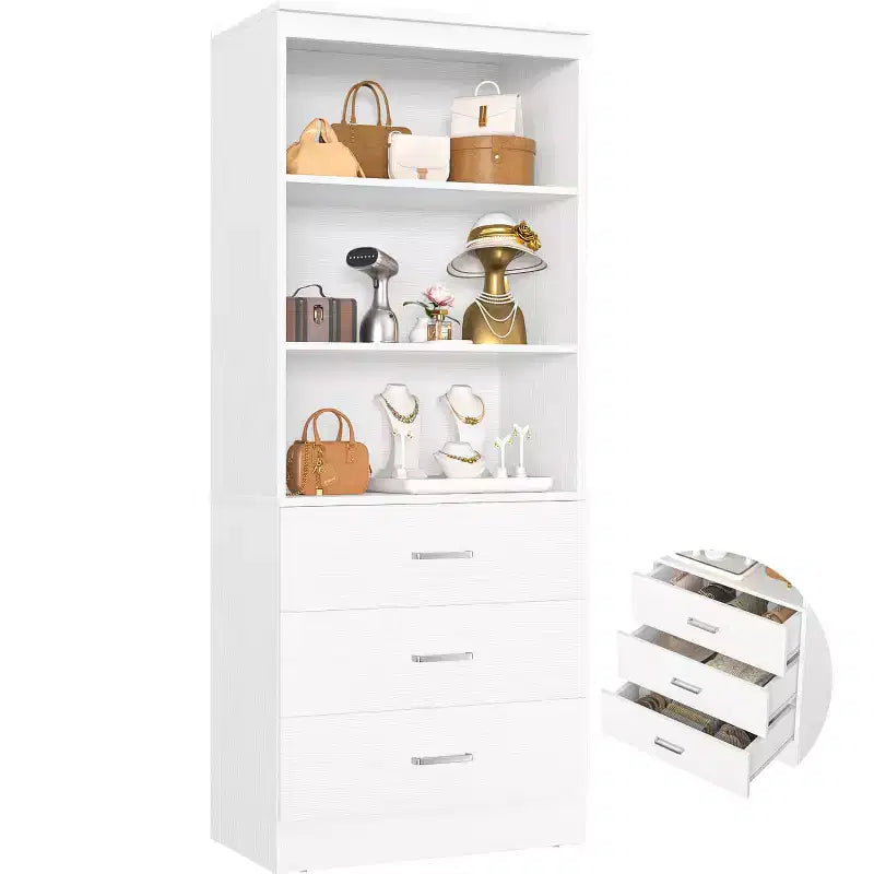 71-Inch Tall Bookshelf with 3 Drawers and Open Shelves