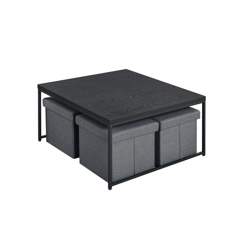 Wood Grain Coffee Table with MDF Top and Black Metal Frame