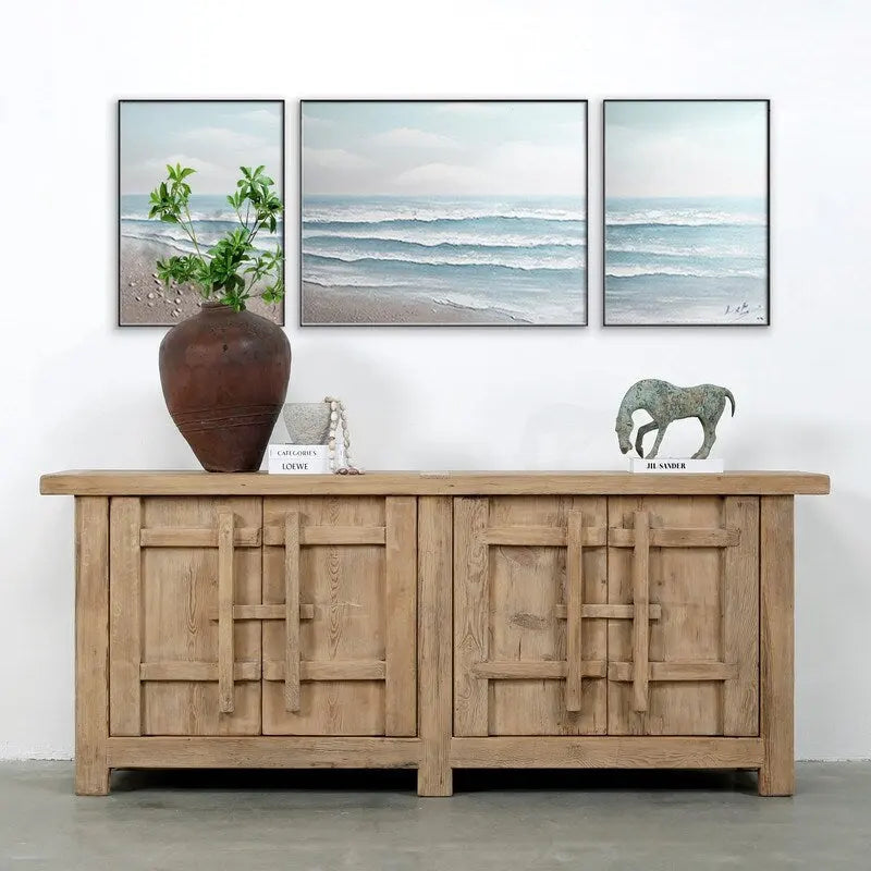 Sideboard Weathered Natural Wood Minimalist Storage Cabinet with Shelves