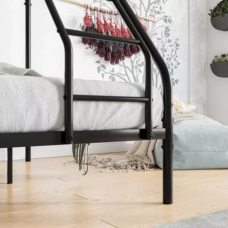 Twin-Over-Full Metal Bunk Bed with Ladder and Enhanced Upper-Level Guardrail, Black - ModernLuxe